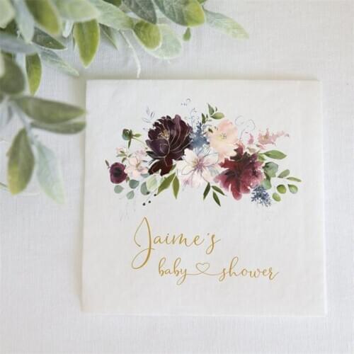 Personalized Napkins Moody Fall Floral Baby Shower Napkins, Custom Baby Shower Napkin, Fall Floral Baby, Full Color Napkins