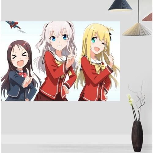Custom Charlotte Anime Poster Wall For Living Room Art Poster Decoration Silk Fabric Bright Smooth No Frame Morden Print Wall