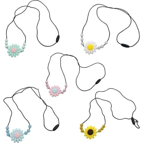 Sunflower Baby Teether Necklace Silicone Pendant Beads Teething Nursing Toys new