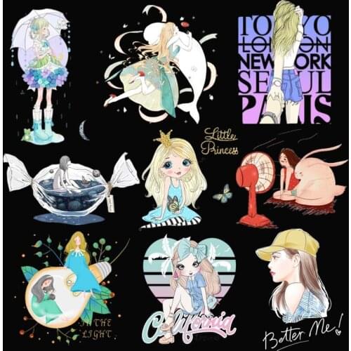 Prajna Cute Girl Patches Iron-on Transfers For Clothing Vynil Heat Transfer Fashion Girl Ironing Thermal Stickers T-shirt Decor