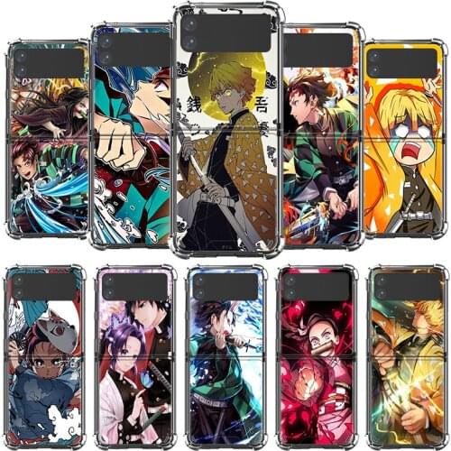 Luxury Case For Samsung Galaxy Z Flip 3 5G Funda Z Flip3 Clear PC Hard Shockproof Back Phone Coque Shell Anime Kimetsu No Yaiba