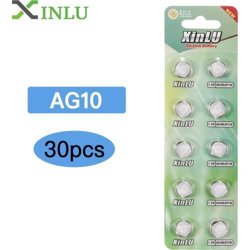 30Pcs AG10 G10A SR1130 LR1130 390A D189 LR54 Alkaline Battery Button Cell Coin ,XINLU Battery