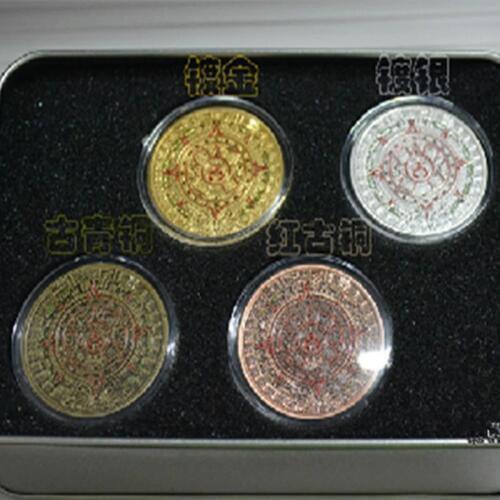 20 pcs Mix. 4 different Aztec gold calendar mayan south America souvenir coins box excluded