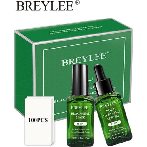 BREYLEE Tea Tree Blackhead Remover Serum Shrink Pores Essence Black Peeling Mask Oil-Control Whitening Face Sheet Mask Skin Care