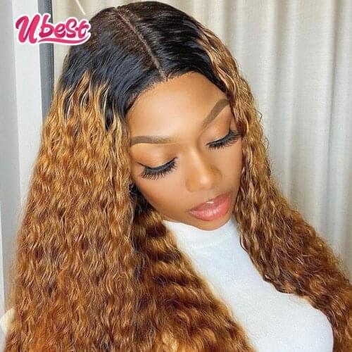 Ubest Ginger Orange Deep Wave Lace Front Wig Peruvian Curly Colored Human Hair Wigs for Women 1B/30 Pre Plucked Frontal Wig