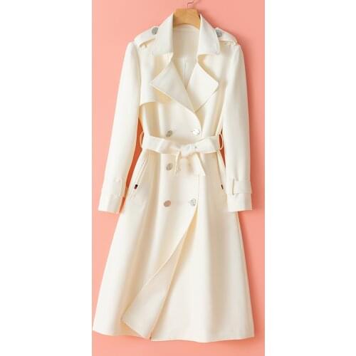 Off White Brand Windbreaker Age Reducing Womens Middle and Long 2021 New Vertical Feeling High-end Temperament Double Breasted