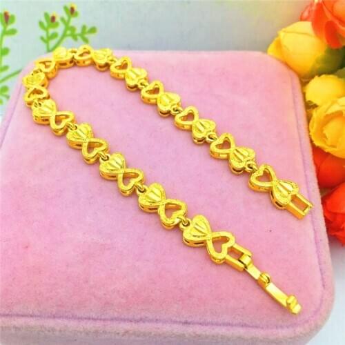 FASHION YELLOW GOLD 14K BRACELET FOR WOMEN WEDDING ENGAGEMENT JEWELRY HEART LINKED BRACELET JEWELRY FOR GIRLFRIEND BIRTHDAY GIFT