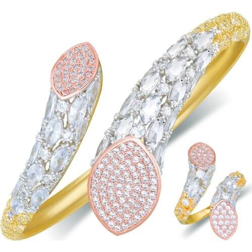 ModemAngel Luxury Brand Super AAA Cubic Zirconia Copper Bangle Ring Set Dress Engagement Party Wedding Bridal Jewelry For Women