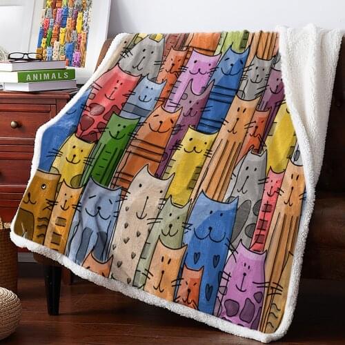 Winter Cashmere Blanket Cartoon Animal Color Cat Bedspread Bed Cover Coverlet Flannel Winter Throw Hypoallergenic Personalized M