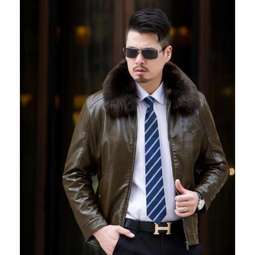 Winter plus velvet jaqueta de couro masculino chaqueta cuero hombre leather jacket men business casual straight mens coats brown