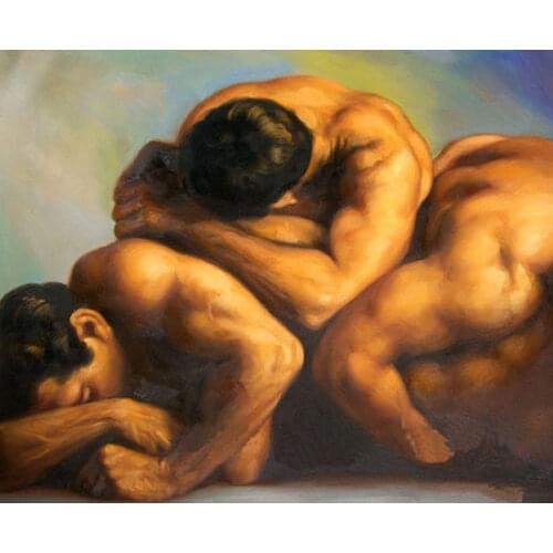100% Handpainted Sexy Muscle Interest Gay Man Lover Male Nightclub Wedding Glamour Oil Painting shipping free