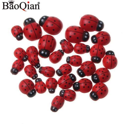 100pcs/pack Mini Wooden Ladybug Sponge Flat Scrapbooking For Decorative Crafts Micro Landscape Home Decor