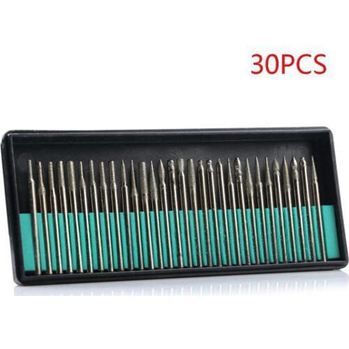 30pcs Grinding Head Drill Bits Diamond Burrs For Wood Metal Glass Jewerly Rotary Tool Drill Bit Engraving Tool Set 3mm Shanks