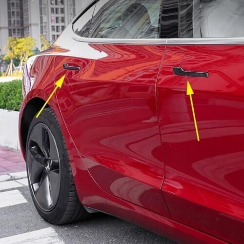 4 Pcs Real Carbon Fiber Outer Door Handle Cover Protection Trim Glue Door Handle Wrap Stricker Fit For Tesla Model 3 2018-2019