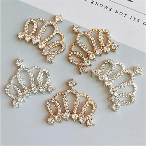 5 pcs/lot 24mm*25mm Flower Alloy Crown Rhinestone Buttons for Clothing Coat Diy Handmade Hair Bow Necklace Jewelry Accessories