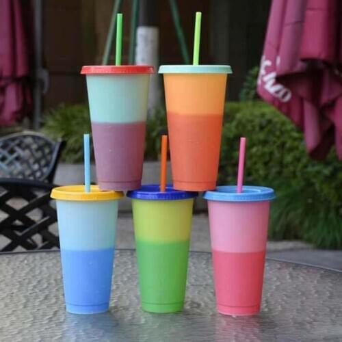 5Pcs Color Changing Cups With Lid And Straw Durable Reusable Discoloration Cups For Gyms Offices Beaches Pool Parties Bars