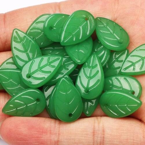 50/100pcs/lot Dark Green Leaf Shape Acrylic Spacer Beads 18x11mm Loose Beads For Jewelry Making DIY Necklace Beaded Accessories