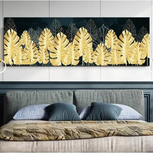Abstract Black Golden Leaves Oil Painting Printed on Canvas Big Size Decorative Wall Pictures for Living Bedroom Home Decoration