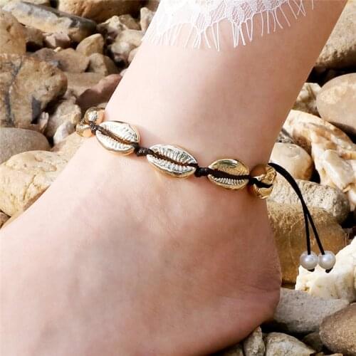 Gold Silver Shells Anklets for Women Natural Conch Foot Jewelry Summer Beach Braided Bracelets Barefoot Ankle Chain on Leg Strap