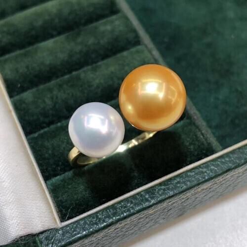 D702 Pearl Ring Fine Jewelry 925 Sterling Silver Round 7-9mm Fresh Water White and Golden Pearls Rings for Women Fine Presents