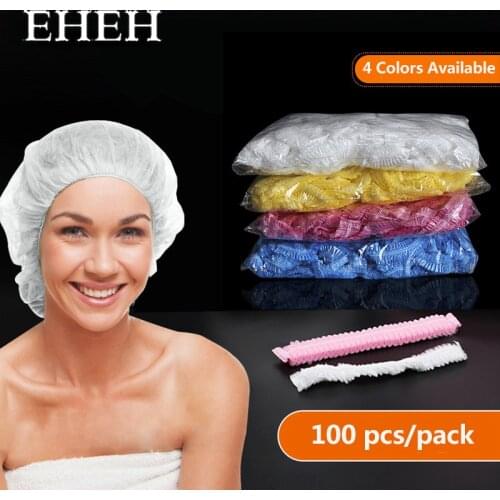 EHEH 100 pcs disposable shower cap for barbershop hotel beauty salon hair dressing dyeing waterproof PE thick elastic