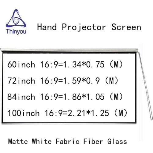 Thinyou Pull-Down Curtain hand pull projector screen 100 inch 16:9 Matte White Fabric Fiber Glass Curtain for Wall Mounted Home