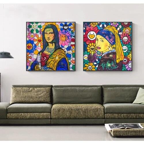 Graffiti Art Canvas Painting Mona Lisa Poster Portrait Art On Wall Famous Girl with Pearl Earring Pictures For Living Room Decor