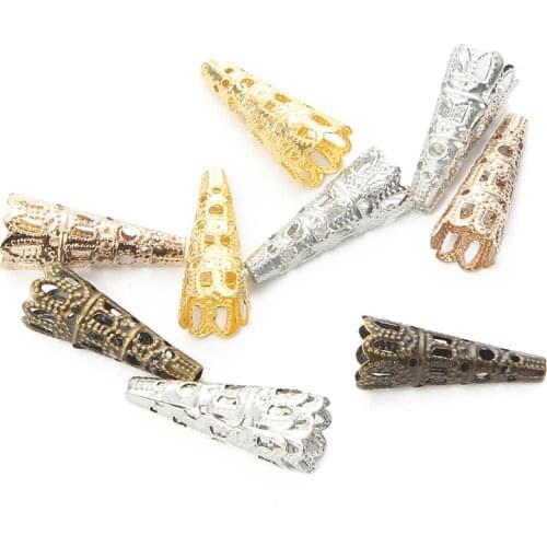 50pcs/lot 23x8mm 7Colors Alloy Bugle Cone Bead Caps Crystal Pendulum Pendant End Cap For Jewelry DIY Making Supplies Findings