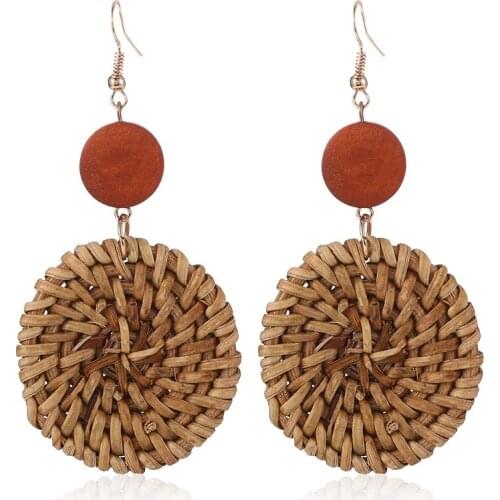 Korean 2019 New Handmade Wood Drop Earring Fashion Jewelry Exaggerated Retro Geometric Long Rattan Dangle Earrings for Women