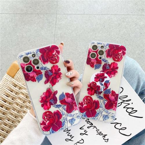 Red Rose flower Phone Case For iphone 12 mini 11 Pro Max X XR XS 7 8 Plus 6 6S Clear Transparent Soft Silicone Back Cover Fundas