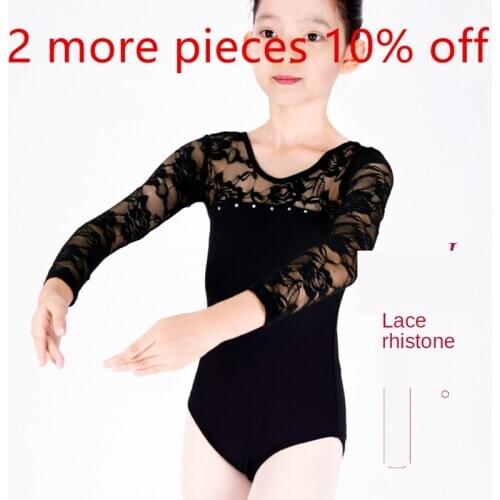 Long Sleeve Lace Diamond Dance U Back Leotard Black Lilac Purple Pink Child Girl Training Exercise Contemporary Ballet Gym Latin
