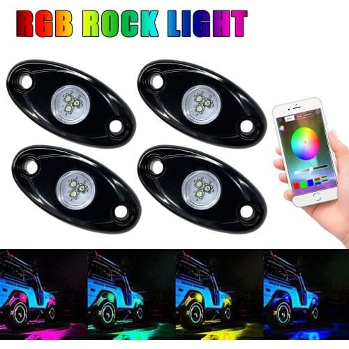 LEEPEE Bluetooth-compatible App Control RGB Rock Music Lights Underbody Neon Atmosphere Lamps 4/8pcs LED 10-30V Car Accessories
