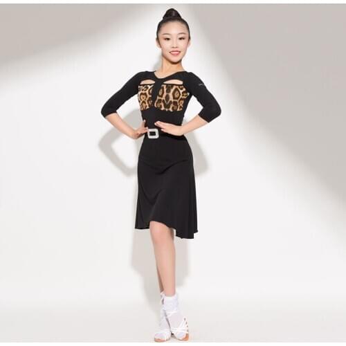 Leopard Latino Dance Dress For Kids Stage Costume Ballroom Practice Wear Competition Clothes Tap Dance Wear Rumba Outfits JL1602
