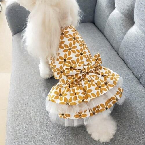 Small Dog Cat Dress Shirt Bow Lace Design Pet Puppy Skirt Spring Summer Apparel Lovely Dog Clothes Pet Dress with Flowers
