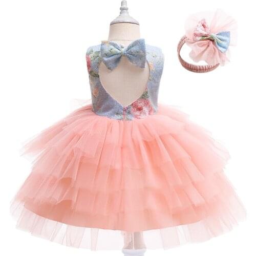 Baby Girls Layered Mesh Cute Dress Newborn Princess Birthday Party Costumes Childrens Flower Ball Gown Kids Sequin Clothing