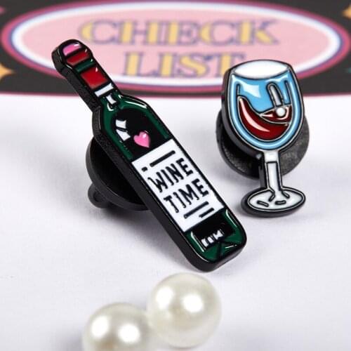 Mini Cute Wine And Wine Glasses Couple Pins Red Wine Bottle cup Brooches Enamel Pin Badge For Lovers Best Friend Pins