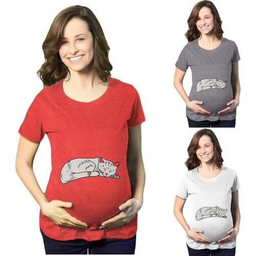 Fashion Women O-Neck Animals Printed Pregnant T-Shirt Maternity Short Sleeve T-shirts Loose Pregnancy Mom Clothes Plus Size#p4