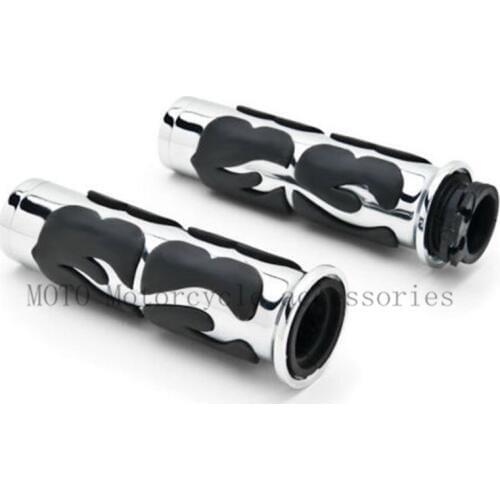 A Pair 1" 25mm CNC Motorcycle Chrome/Black Flame Handle Bar Hand Grips for Harley Shadow VT VTX1300 1800 ROAD STAR V STAR XVS VS