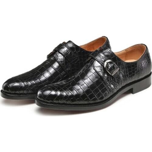 Linshe men crocodile shoes Mens shoes manual business men dress shoes pointed Wedding shoe groom shoes crocodile leather