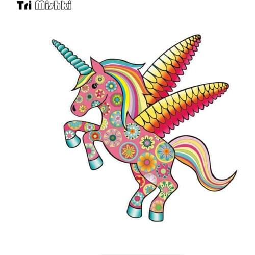 Tri Mishki WCS892 14x14cm unicorn horse car sticker PVC coloful Decals Motorcycle Accessories sticker