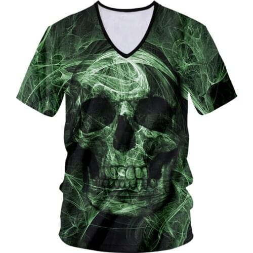 UJWI New Skull Tee Green V-T Shirt Smoke T-shirt Oversize Mens Clothing Punk Style Fog Dropship Wholesale Purchasing 5XL