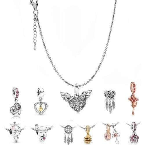 Yexcodes Tassel Pendant Alloy Fashion Jewelry Lady Necklaces Love Angel Wing Rose Flower Pendant Fashion Lady Necklace Gifts