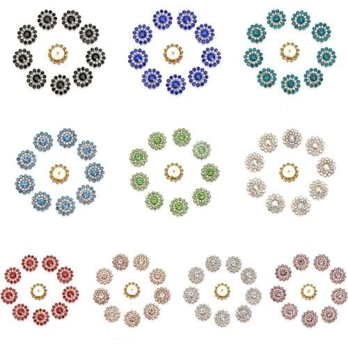 10pcs Rhinestone Buttons Sunflower14mm Crystal Button Alloy For Clothes Shirt Blouse Jewelry Vintage Flatback Sewing Accessories
