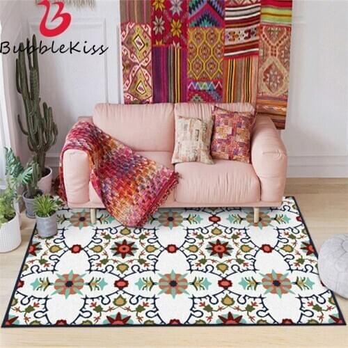 Bubble Kiss European Retro Style Red Flower Pattern Carper Home Non-slip Soft Living Room Decor Rugs Bedside Soft Mat Hot Sale