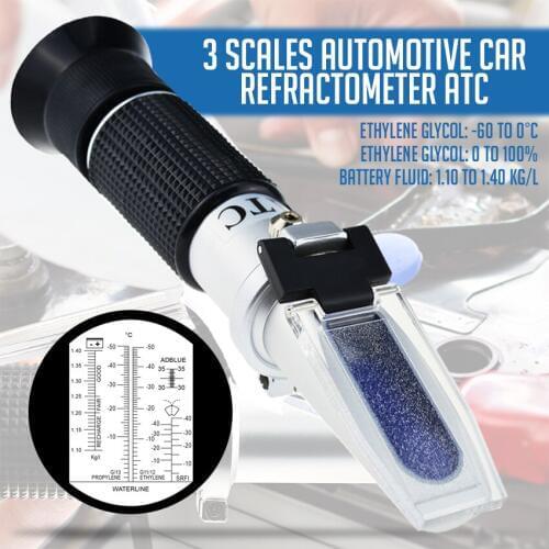 Automotive Refractometer, Ethylene glycol: -60~0°C and 0~100%, Battery Fluid 1.10~1.40kg/l Lightweight Non-slip Rubberized Grip