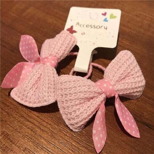2pcs Hair Band Pink Hair Rope Girl Ponytail Women Scrunchies Baby Hair Accessories Solid Dot Tie Cotton Fabric Elastic Rubber