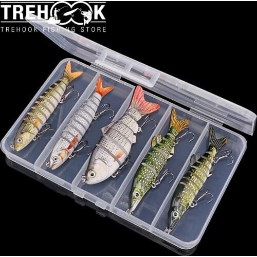 TREHOOK 5pcs 10cm Slow Sinking Pike Wobblers Fishing Lure Set Mix Swimbait Crankbaits Artificial Bait Kit Fishing Tackle Box