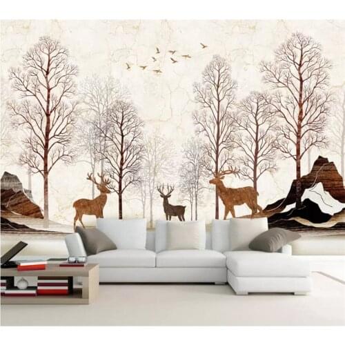 Wellyu Custom wallpaper 3d Photo murals Nordic Marble pattern Elk Forest Simple TV backdrop wall papers home decor wallpaper 3d