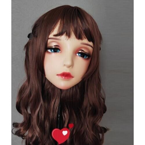 Yi-01)Female Sweet Girl Resin Half Head Kigurumi BJD Eyes Crossdress Cosplay Japanese Anime Role Lolita Mask With Eyes And Wig