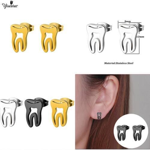 Yiustar Nobleness Tooth Stud Earrings Exquisite Gold Color Earrings For Women Charm Stainless Steel Earrings Party Bijoux Gifts